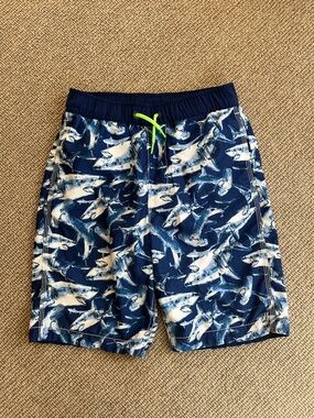 GAP Navy Shark Print Swim Shorts with Neon Drawstring